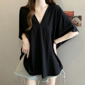 Áo Dáng Rộng Che Bụng Cổ V Tay Loè