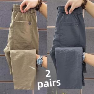 Mens Ice Silk Casual Pants Thin Wear-Resistant Summer Construction Site Workwear Non-Magnetic No Iron Long Trousers
