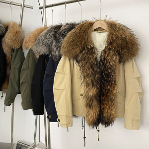 Áo Khoác Phao Nữ Có Cổ Lông Cáo Thật Chống Thấm Nước Ấm Áp Mùa Thu Đông Phong Cách Safari Màu Trơn Lông Chồn