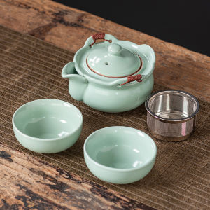 Vintage Ceramic Tea Pot with Lid Bowl Cup Anti-Scalding Crack Design Home Use Gongfu Tea Set Handheld Tea Brewing Pot