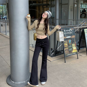 กางเกงวอร์มทรงหลวมเอวสูงสำหรับผู้หญิง ZRZV สีดำ ทรงลำลอง ทรงขากระบอกเล็ก ทรงลำลอง ฤดูใบไม้ร่วง 2025 กางเกงขายาวทรงลำลอง