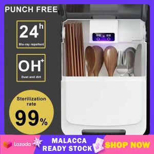 UV Disinfection Chopsticks Rack Kitchen Tableware Storage Rack Smart Sterilization Air-drying Cutlery Shelf Sterilizer No Drill