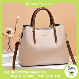 DROPASSIST 2101 READY STOCK Color Block Handbag Large Capacity Elegant Handbag Middle-Aged Mother Bag