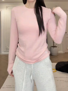 Pure Color Simple High Elastic Yoga T-Shirt Spring Autumn New Naked Sensation Skin-friendly Casual Sports Fitness Top Commuting Base Layer