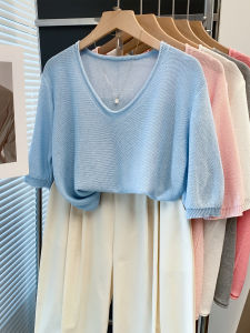 JIANDIYA | Glitter V-Neck Loose Fit Summer New Short Sleeve Top