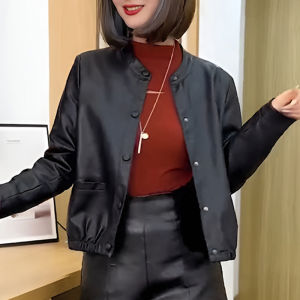 Stylish All-match Youthful Leather Jacket Short Coat
