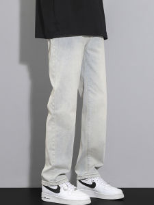 Mens Fleece Lined Denim Jeans Casual Slim Fit Elastic Waist Long Pants Straight Leg Comfortable Breathable Wear Resistant