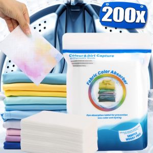 200ชิ้น กระดาษซักผ้ากันสีตก / แผ่นดูดซับสี / เม็ดซักผ้ากันเปื้อน / แผ่นดักจับสีผ้าสำหรับเครื่องซักผ้า