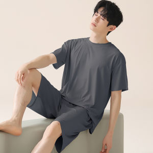 MiiOW | ชุดนอนผ้าไหมน้ำแข็ง MiiOW สำหรับผู้ชาย ชุดอยู่บ้านแขนสั้นบาง สบายๆ ระบายอากาศได้ดี ทรงหลวม สไตล์ฤดูร้อน 2025