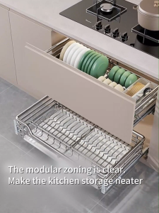 IUGA 304 Stainless Steel Pull out Basket Heavy Duty Sliding Basket Dish Rack for Kitchen Cabinet
