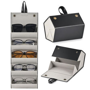 Travel Sunglasses Organizer 5 Slots Foldable Travel Sunglass Case Multiple Pairs Portable Eyeglasses Holder Glasses Storage Box