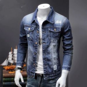 Slim Fit Mens Denim Jacket Spring Autumn New Style Workwear Trendy Korean Brand Versatile Long Sleeve Casual Outerwear