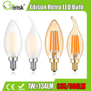 3 gói E14 Bóng Đèn Led Edison C35 mờ 4W 6W nến đèn thủy tinh bóng đèn 220V có thể thay đổi màu trắng ấm bóng đèn cho trần nhà