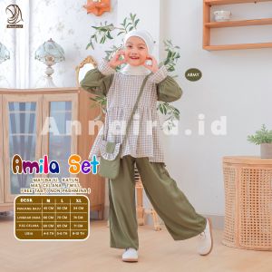 NEW AMILA SET KIDS - SETELAN ANAK CEWE KOTAK KOTAK BAHAN KATUN DAN TWILL FREE TAS BY ANNAIRA.ID