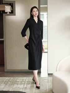 EP YAYING | High-End Chinese Style Acetate V-Neck Knot-Waist Dress