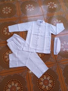 stelan baju Koko putih polos set manasik haji anak laki-laki  paud TK Madrasah