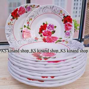 Piring 9Inch Melamin Motif Tebal Dan Besar 1Lusin Atau 12 Pcs