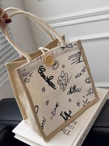 กระเป๋าถือผ้าแคนวาสอินเทรนด์ 2023 กระเป๋าใส่อาหารกลางวันแฟชั่นสําหรับพนักงานออฟฟิศสไตล์ญี่ปุ่นและเกาหลีสี่เหลี่ยมแนวตั้งพิมพ์ซิปปิดลําลองขนาดกลาง