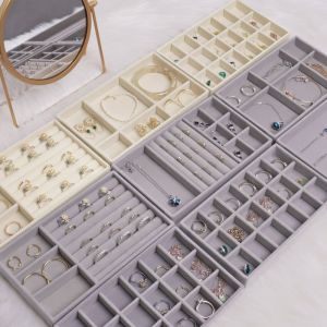 Velvet Jewelry Display Stackable Exquisite Jewellery Holder Portable Ring Earrings Necklace Organizer Box Organizator