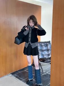 MIUCO | Áo Cardigan Knit Phối Màu Cổ Dài Ôm Eo