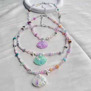 C.three Vacation Style Shell Rice Bead Necklace Fresh Versatile Collarbone Chain Niche Necklace Women