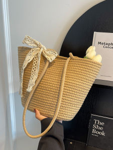 Large Capacity Straw Woven Beach Bag Womens Fashionable Summer Tote Shoulder Bag Korean Style Casual Handbag Pure Color