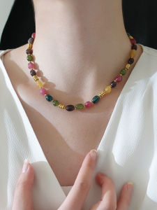 Natural Titanium Steel Amulet Necklace Beads Multicolor Quartz Ti Steel Womens Fashion Jewelry Durable Colorful Choker