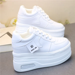 Comfortable Fashionable High Heel Tie up Increase Height White Sneakers Casual Sports Shoes Large Size 12cm Shoe Womens Flats