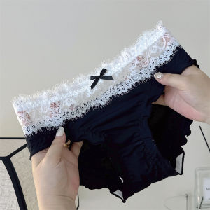 Romantic Misty City Summer Thin Breathable Ice Silk Seamless Womens mid Waist Lace Trim Pure Desire Triangle Underwear
