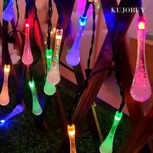 Solar Christmas Outdoor Waterproof Lights 5-7m 20-50 LED Water Drop Lights Solar Waterproof Fairy Lights for Terrace Garden Yard Home Party Decoration
