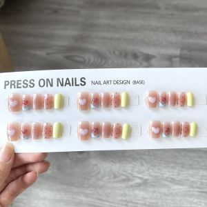 Colorful Heart Shaped Nail Tips Wearable False Nails Detachable Cute Sweet White Enhancing Bare Pink Girls Nail Art Accessories