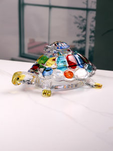Flevants Creative Enamel Crystal Glass Turtle Decoration Living Room Study Craftwork Candy Jar European Style Animal Shape Ornament