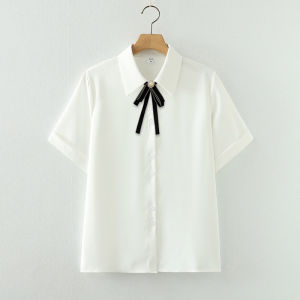 White Shirt for Women Hidden Hook Polo Collar Business Shirt Short Sleeve Summer Anti-Wrinkle Drape Work Clothing Versatile Loose Top