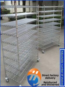Adjustable Chrome Plated Stainless Steel Storage Rack Anti-Static Mobile Multi-layer Display Shelf with Wheels for Warehouse And Office