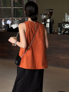 YUFUQING | ชุดเสื้อกั๊กแขนกุดหลวมๆ สีส้ม ชุดกระโปรงยาวเอวสูง ชุดสองชิ้นสำหรับผู้หญิงในฤดูร้อน ชุดทำงานแบบลำลอง