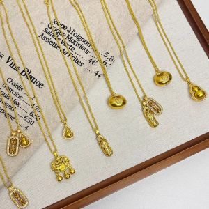 Retro Chinese Style Necklace Pendant Alloy Lucky Wealth Attraction Xi Wang You Bracelet Golden Sand Buckle Sweater Chain for Women