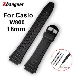 Zhangeer 18mm Black Silicone Watch Band for Casio W800 PU Rubber Watch Strap for Women Men Bracelet Soft Comfortable Wristband Replace Watch Accessories