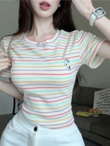 GUZILIAN | Summer Design Sense Slim Fit Short Sleeve T-Shirt Womens Base Shirt Shoulder Width Regular Length Round Neck Casual Top