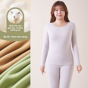 MiiOW | Bộ đồ lót giữ nhiệt bằng lụa cừu cho nữ MiiOW Cat Person Plus Size 2024 mùa đông dày dặn thoải mái dài tay quần dài cổ tròn