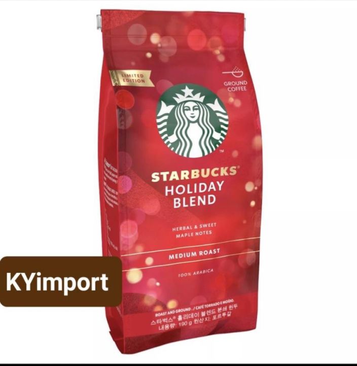 ใหม่ Exp. 08/2024 Starbucks Holiday Blend medium roast ground coffee