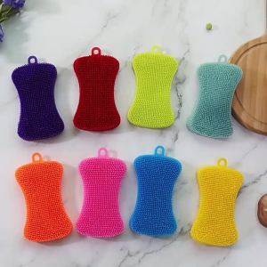 3Pcs Silicone Dish Washing Brush Pot Pan Sponge Kitchen Cleaning Brush Silicone Scouring Pad Vegetable Fruit Pot Pan Wash Brush