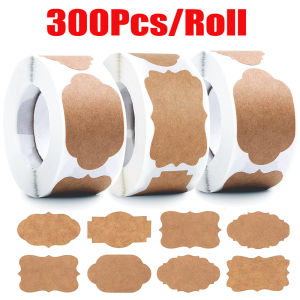 300Pcs/Roll Kraft Paper Label Handmade Blank Gift Tags Spice Jar Glass Bottle Stationery DIY Kitchen Sealing Stickers