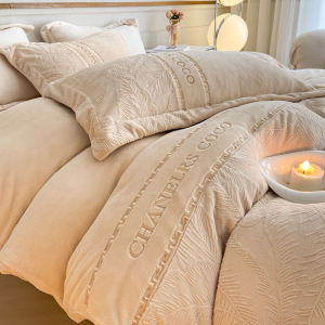 Affordable Luxury Style Thickened Milk Fiber Four-Piece Set Winter Thermal Bed Sheet Quilt Cover Double-Sided with Velvet Flannel Bedding