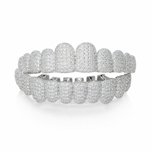 European And American Hip-Hop Dental Jewelry With Electroplated 14k Finish. Rap Party Set With 10 Teeth And Diamond Inlays.