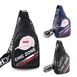 New Mens Crossbody Bag Mini Sports Waist Pack Handbag Nylon Fabric Zipper Closure Geometric Pattern Soft Shoulder Strap