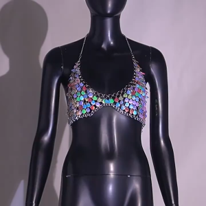 เสื้อบราเกาะอกเลื่อมคริสตัลหลากสี ปรับขนาดได้ เหมาะสำหรับงานปาร์ตี้และไนท์คลับ รุ่น 22831
