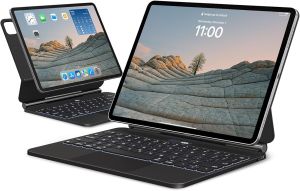 Bàn phím cocoqac Vỏ Ốp ipad Pro 11 inch (Thế hệ 1 2 3 4) và iPad Air (thế hệ 4 5) chân đế nổi bàn di chuột đa chạm phím có đèn nền màu đen ma thuật