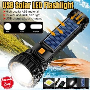 Multi-function Solar LED Flashlight Solar Rechargeable Flashlight Lanterna Portable Solar Flashlight for Outdoor Camping
