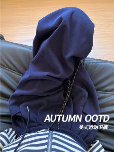 Quần Ống Rộng Cạp Cao Phong Cách Mỹ Cho Nữ Quần Thể Thao Thường Ngày Mùa Thu Quần Dài Ống Đứng Đa Năng Quần Dài Thể Thao