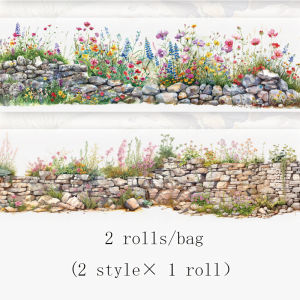 2 Roll PET Tape Green Field Flower Wall Series Sealing Stickers Album Diary Decoration Phone Case Sticker Notebook Accessories